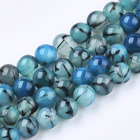 Nbeads Dyed Natural Dragon Veins Agate Beads Strands, Round, SteelBlue, 10~10.5mm, Hole: 1.2mm; about 36pcs/strand, 15.5
