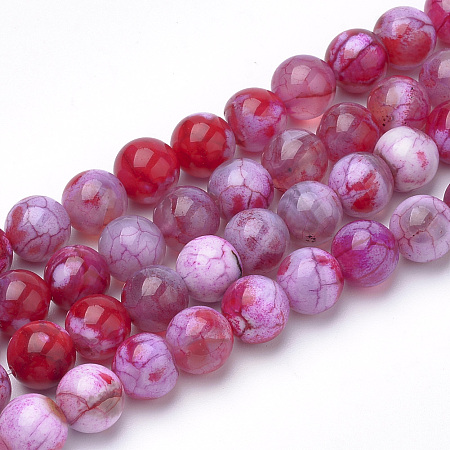 Nbeads Dyed Natural Agate Beads Strands, Round, Camellia, 8~8.5mm, Hole: 1mm; about 47pcs/strand, 15.5