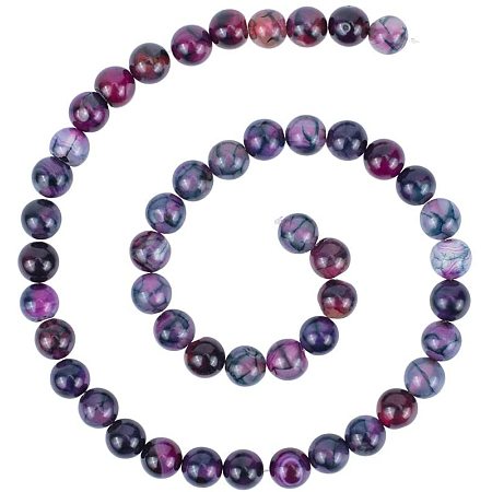 NBEADS 1 Strand 8mm Round Violet Red Natural Dragon Veins Agate Beads for Crafts Jewellery Making