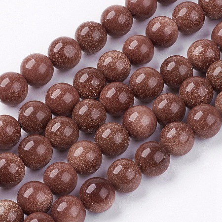 Honeyhandy Synthetic Goldstone Bead Strands, Round, 10mm, Hole: 1mm, about 38pcs/strand, 14.9 inch