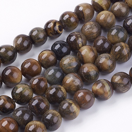 Honeyhandy Natural Tiger Eye Round Bead Strands, 10mm, Hole: 1mm, about 38pcs/strand, 14.9 inch