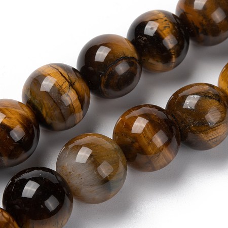 Honeyhandy Natural Tiger Eye Round Bead Strands, 14mm, Hole: 1.2mm, about 28pcs/strand, 15.3 inch