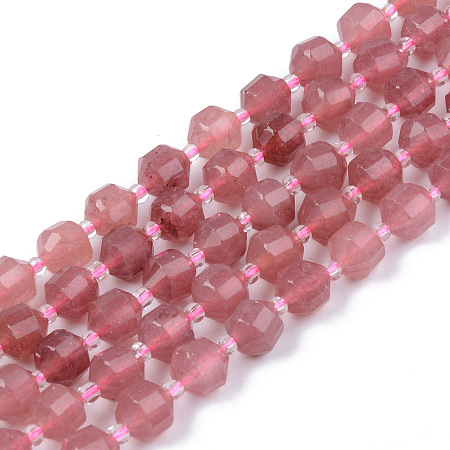 ARRICRAFT Natural Chalcedony Beads Strands, Imitation Strawberry Quartz, Round, Faceted, Dyed & Heated, 7~8x8mm, Hole: 1.2mm, about 38~40pcs/strand, 15.16inches(38.5cm)