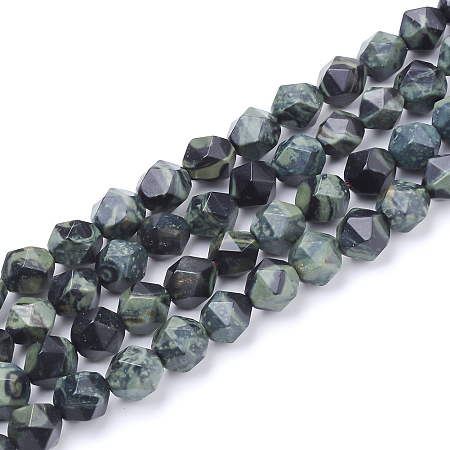 Natural Kambaba Jasper Beads Strands, Star Cut Round Beads, Faceted, 9.5~10x9mm, Hole: 1.5mm, about 37~39pcs/strand, 14.9 inch