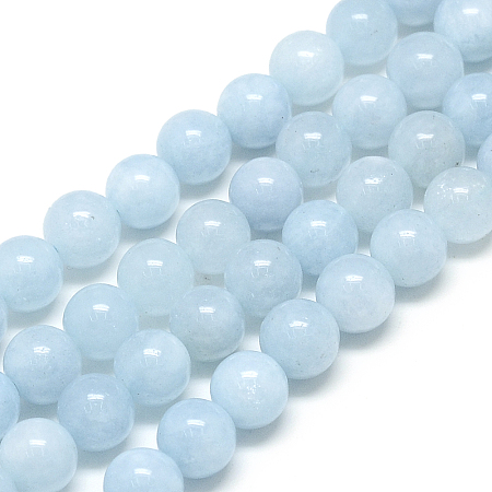 Honeyhandy Natural Aquamarine Beads Strands, Round, 6x6mm, Hole: 1mm, about 62pcs/strand, 15.5 inch