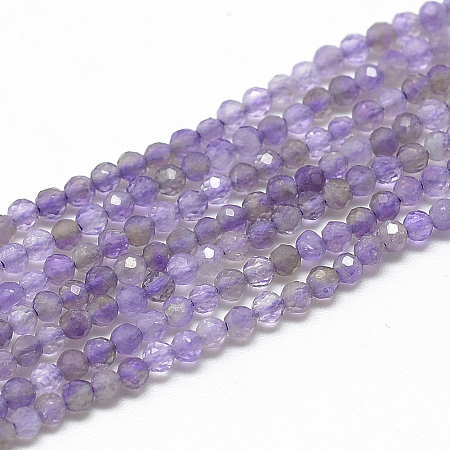 Honeyhandy Natural Amethyst Beads Strands, Faceted, Round, 2x2mm, Hole: 0.5mm, about 188pcs/strand, 15.9 inch