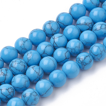 ARRICRAFT Synthetic Turquoise Beads Strands, Dyed, Round, Dodger Blue, 10mm, Hole: 2mm, about 42pcs/strand, 14.96 inch