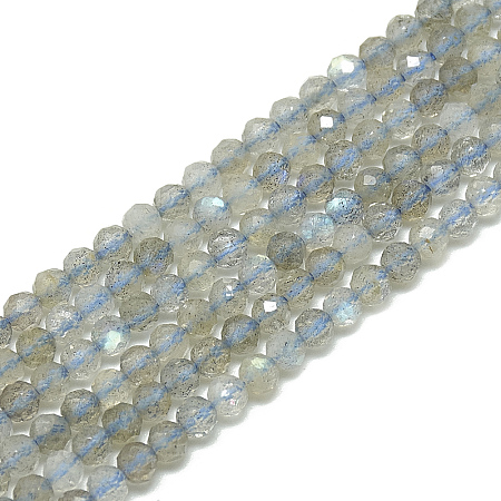 Honeyhandy Natural Labradorite Beads Strands, Faceted, Round, 3~3.5mm, Hole: 0.3mm, about 128pcs/strand, 14.9 inch