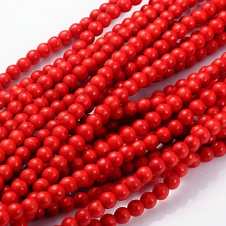 Honeyhandy Synthetical Howlite Beads Strands, Dyed Red, Round, about 6~7mm in diameter, hole: 0.5mm, about 64pcs/strand, 16 inch