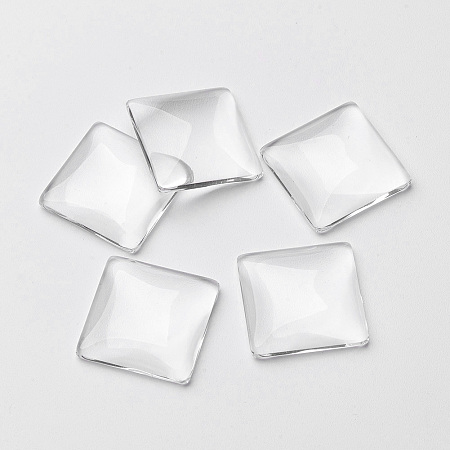 Honeyhandy Transparent Glass Square Cabochons, Clear, 20x20x5~6mm
