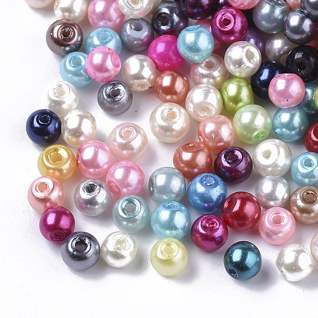 Arricraft Glass Pearl Beads, Pearlized, Round, Mixed Color, 4mm, Hole: 0.8mm, about 500pcs/50g