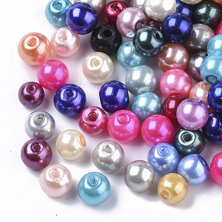 Honeyhandy Glass Pearl Beads, Pearlized, Round, Mixed Color, 6mm, Hole: 1.2mm, about 180pcs/50g