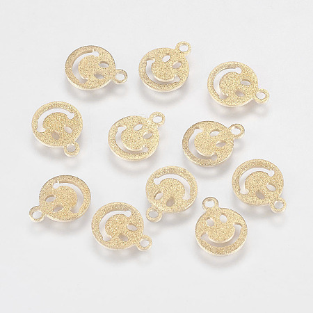 Honeyhandy Iron Charms, Textured, Smile Face, Golden, 10x8x0.9mm, Hole: 1mm