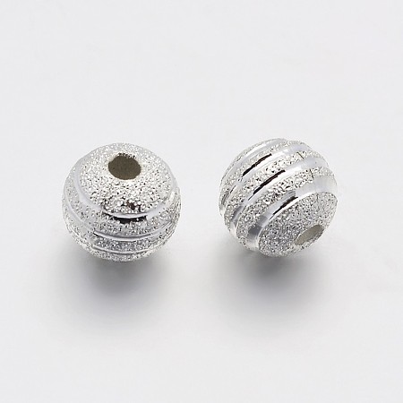 Arricraft Textured Round Brass Beads, Silver Color Plated, 8mm, Hole: 1.2mm