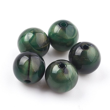 Honeyhandy Acrylic Beads, Imitation Tiger Eye Beads, Round, Dark Green, 17~17.5mm, Hole: 2.5mm