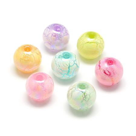 Spray Painted Acrylic Beads, Crackle Style, AB Colour, Round, Mixed Color, 10mm, Hole: 2mm
