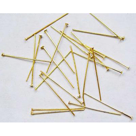 Honeyhandy Iron Flat Head Pins, Cadmium Free & Nickel Free, Nickel Free, Golden Color, Size: about 0.75~0.8mm thick, 28mm long, about 840pcs/100g