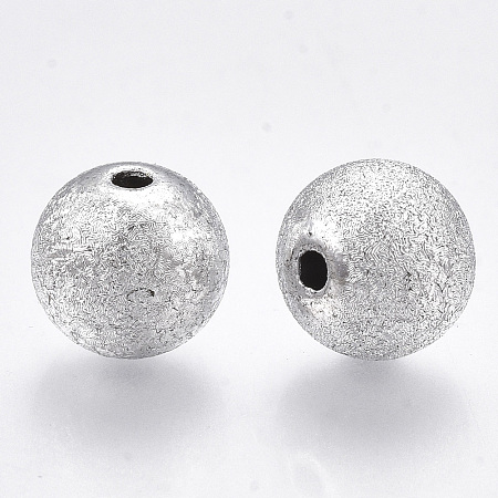 Honeyhandy Plating Acrylic Beads, Textured, Round, Silver, 10x9mm, Hole: 2mm