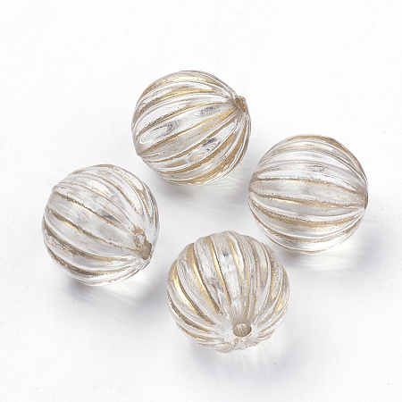 Honeyhandy Plating Transparent Acrylic Beads, Golden Metal Enlaced, Corrugated Round, Clear, 14mm, Hole: 2mm