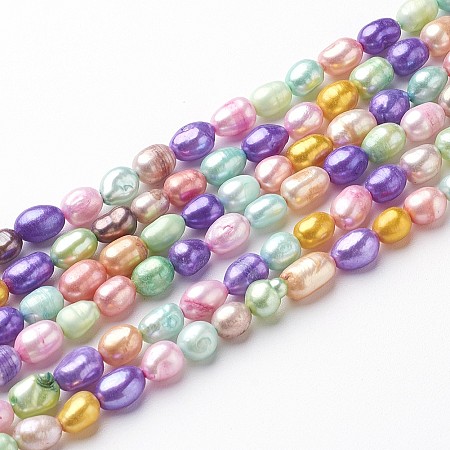 ARRICRAFT Dyed Natural Cultured Freshwater Pearl Beads, Rice, Mixed Color, 5~6mm, Hole: 0.5mm