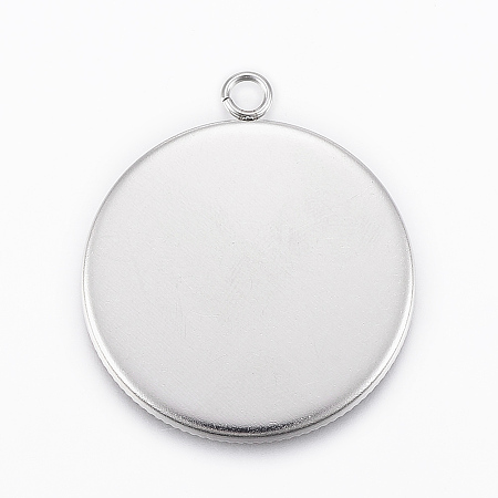 Honeyhandy 304 Stainless Steel Pendant Cabochon Settings, Flat Round, Stainless Steel Color, Tray: 30mm, 36x31x2mm, Hole: 3mm