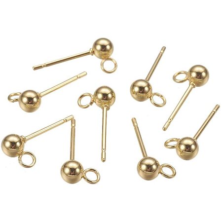 UNICRAFTALE 10pcs 304 Stainless Steel Stud Earring Findings Round Ball with Ring Earrings Posts Golden 2mm Hole Ball Post Ear Pin for Earring DIY Jewelry Craft Making