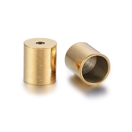 Honeyhandy Ion Plating(IP) 304 Stainless Steel Cord Ends, End Caps, Column, Golden, 8x7mm, Hole: 1.5mm, Inner Diameter: 6mm