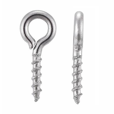 Honeyhandy 304 Stainless Steel Screw Eye Pin Peg Bails, For Half Drilled Beads, Stainless Steel Color, 10x4x1mm, Hole: 2mm