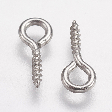 Honeyhandy 304 Stainless Steel Screw Eye Pin Peg Bails, For Half Drilled Beads, Stainless Steel Color, 12x5x1mm, Hole: 2.5mm