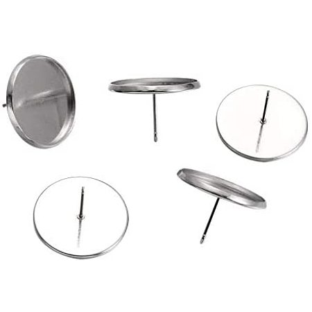 UNICRAFTABLE 20pcs Stainless Steel Stud Earring Cabochon Setting Flat Round Blank Stud Earring Bezel Setting for Jewelry Making Tray 18mm