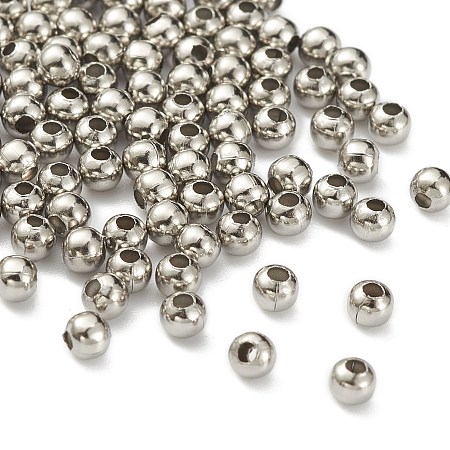 Honeyhandy 304 Stainless Steel Hollow Round Seamed Beads, for Jewelry Craft Making, Stainless Steel Color, 3x3mm, Hole: 1mm