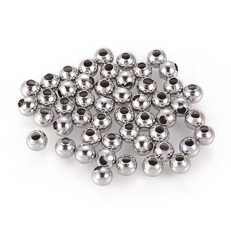 Honeyhandy 304 Stainless Steel Hollow Round Seamed Beads, for Jewelry Craft Making, Stainless Steel Color, 4x4mm, Hole: 1.5mm