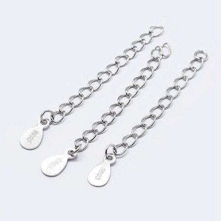 Honeyhandy 925 Sterling Silver End with Extender Chains and Drop Charms, Carved with S925, Silver, 35~40mm, Hole: 1.5mm