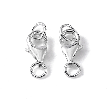 Honeyhandy Sterling Silver Lobster Claw Clasps, with Jump Rings, Silver, 9x6x2.5mm, Hole: 3mm and 4mm