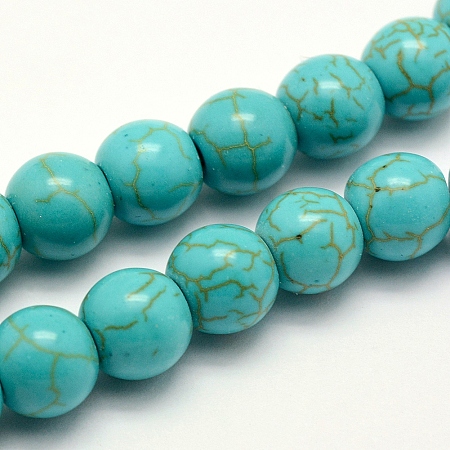 Honeyhandy Synthetic Turquoise Beads Strands, Dyed, Round, Turquoise, 4x3~3.5mm, Hole: 1mm, about 94pcs/strand, 14.5 inch(37cm)