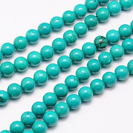 Honeyhandy Natural Howlite Beads Strand, Round, Dyed & Heated, Turquoise, 4mm, Hole: 1mm, about 96pcs/strand, 15.35 inch