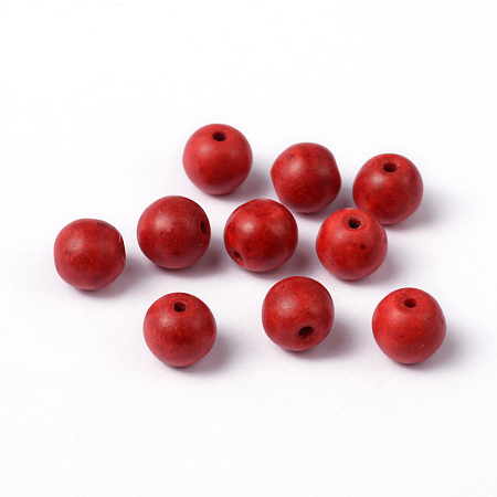 Honeyhandy Dyed Red Round Synthetical Howlite Loose Beads, 8~9mm, Hole: 0.8mm