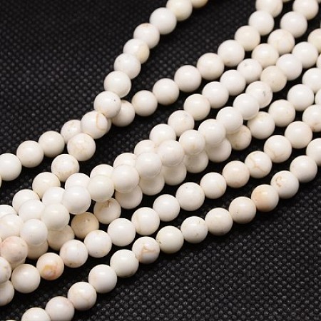 Honeyhandy Natural Magnesite Round Beads Strands, Floral White, 8mm, Hole: 1mm, about 48pcs/strand, 15.74 inch