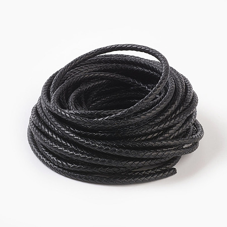 Honeyhandy Braided Leather Cord, Leather Jewelry Cord, Jewelry DIY Making Material, Dyed, Round, Black, 5mm