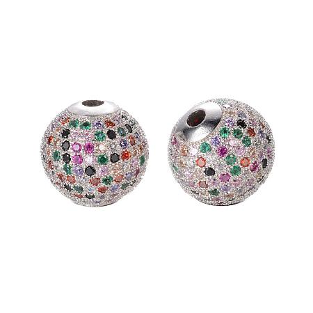NBEADS 10 Pcs 10mm Colorful Crystal Cubic Zirconia Pave Micro Setting Disco Ball Beads Brass Round Loose Beads Spacer Charms Beads for Jewelry Making