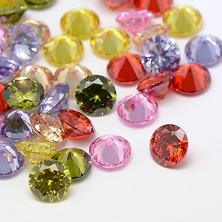 Honeyhandy Cubic Zirconia Cabochons, Grade A, Faceted, Diamond, Mixed Color, 5x3mm